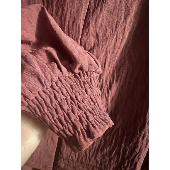 ODDY V-neck blouse Sz Large Button Down Flowy Long Sleeve Boho Light Mauve Pink - Picture 5 of 11